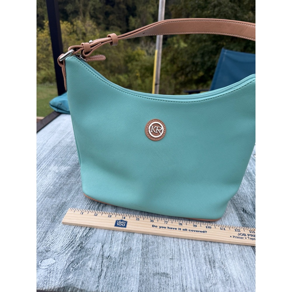KR‎ Handbag Purse Mint Green Tan Trim Shoulder Bag Designer Style Elegant